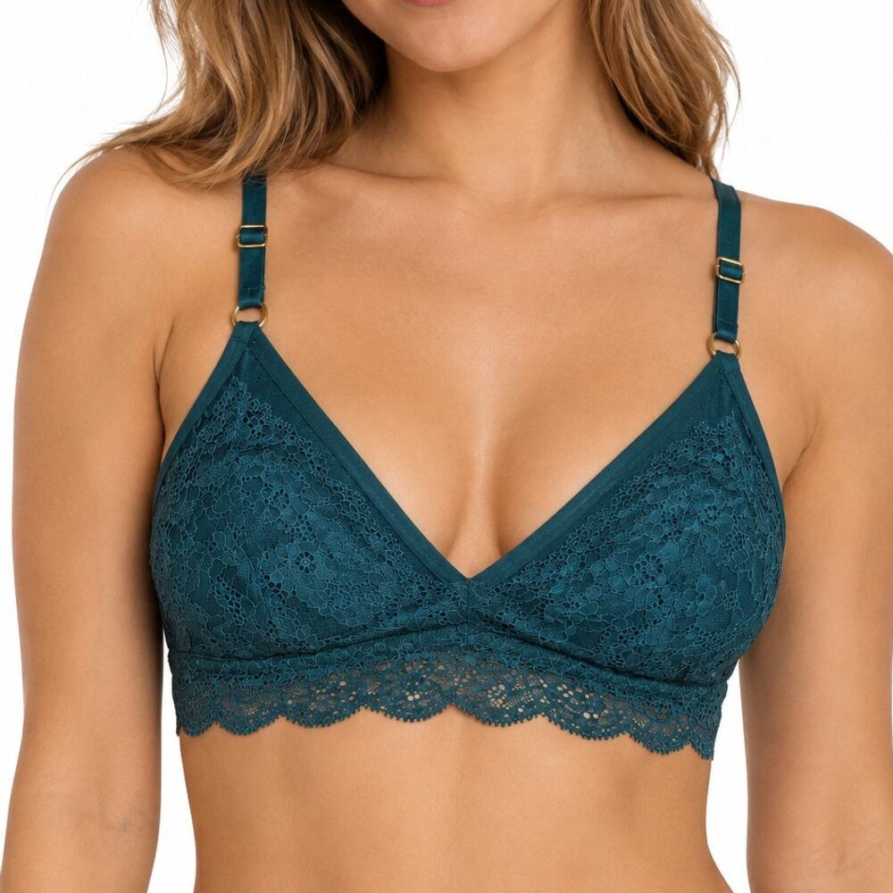 Out From Under Teal Floral Lace Triangle Longline Bralette
